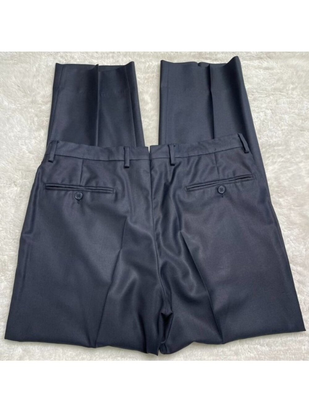 Versace Men Dress Pants 50 IT US 34 Silk Blend Navy Blue Flat Front Tailored